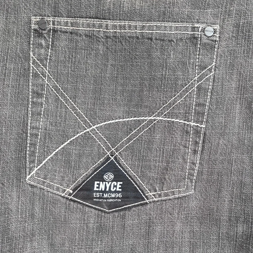 Vintage Enyce Mens 42 Denim Shorts Black Gray Baggy Hip Hop Y2K Long Jorts